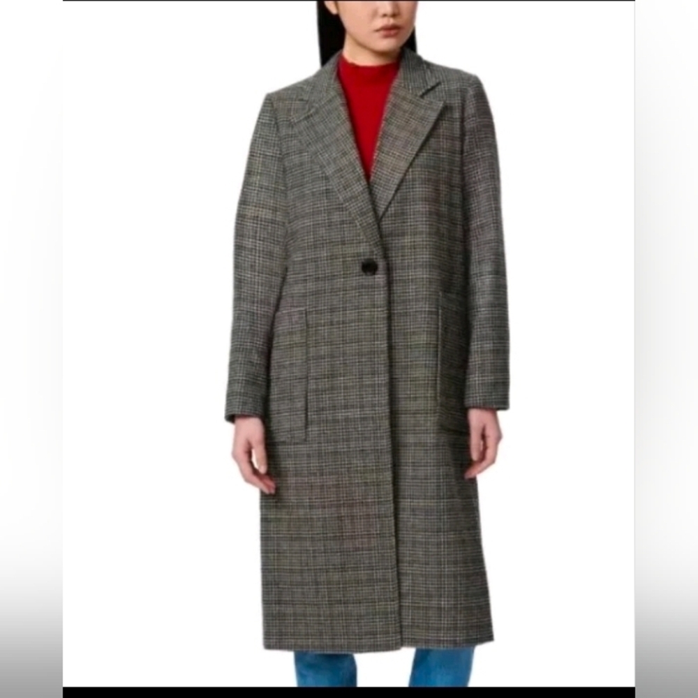 Bernardo Long Coat Women's, Button Closure, Micro Houndstooth Print, Brown